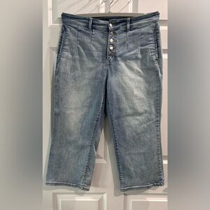 Judy Blue Jeans Womens Size 14W Wide Leg Cropped High Waist Button Fly Denim